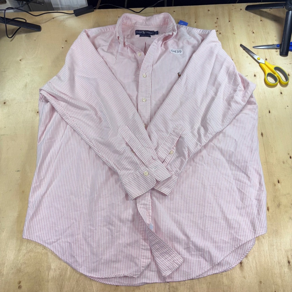 Polo Ralph Lauren Mens 16.5 33 Pink White Stripe Oxford Button Down Shirt Pony
